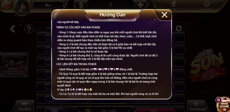 Poker Sunwin: Khám phá cách chơi game bài chi tiết nhất 5 Hướng dẫn chơi Poker chi tiết trong từng vòng cược